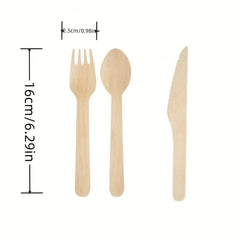3PCS Disposable Wooden Tableware And Fork Set Biodegradable