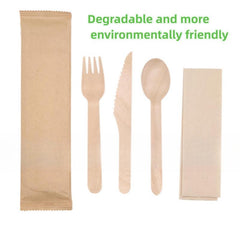 3PCS Disposable Wooden Tableware And Fork Set Biodegradable