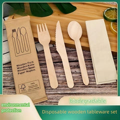 3PCS Disposable Wooden Tableware And Fork Set Biodegradable