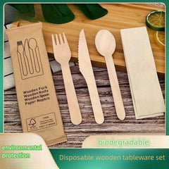 3PCS Disposable Wooden Tableware And Fork Set Biodegradable