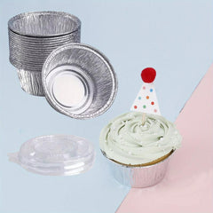Disposable Round Aluminum Foil Tray Container with Lid, Non Stick Omelet Pan