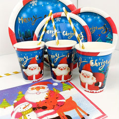 Disposable Christmas Dinnerware Set Paper Plates Napkins Cups Party Decoration