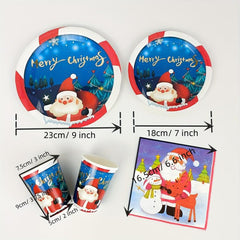 Disposable Christmas Dinnerware Set Paper Plates Napkins Cups Party Decoration