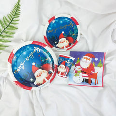 Disposable Christmas Dinnerware Set Paper Plates Napkins Cups Party Decoration