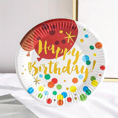 10pcs Disposable HAPPY BIRTHDAY Plates Colorful Pattern Tableware Supplies