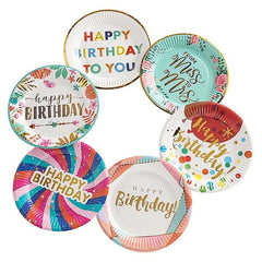 10pcs Disposable HAPPY BIRTHDAY Plates Colorful Pattern Tableware Supplies