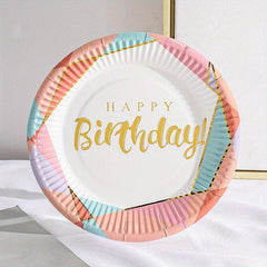 10pcs Disposable HAPPY BIRTHDAY Plates Colorful Pattern Tableware Supplies