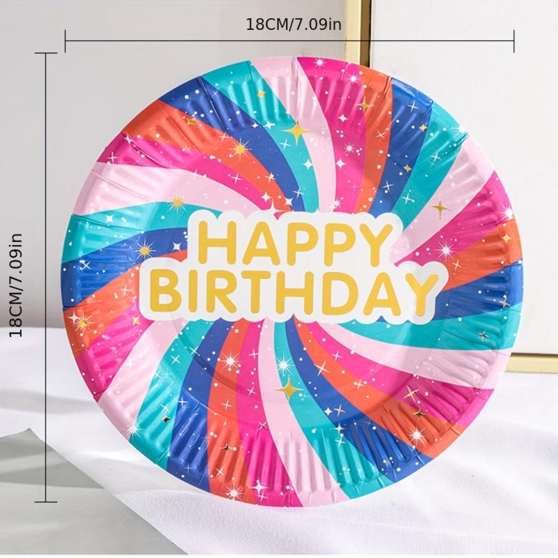 10pcs Disposable HAPPY BIRTHDAY Plates Colorful Pattern Tableware Supplies