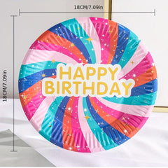 10pcs Disposable HAPPY BIRTHDAY Plates Colorful Pattern Tableware Supplies