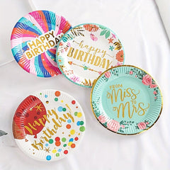 10pcs Disposable HAPPY BIRTHDAY Plates Colorful Pattern Tableware Supplies