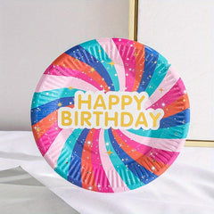 10pcs Disposable HAPPY BIRTHDAY Plates Colorful Pattern Tableware Supplies