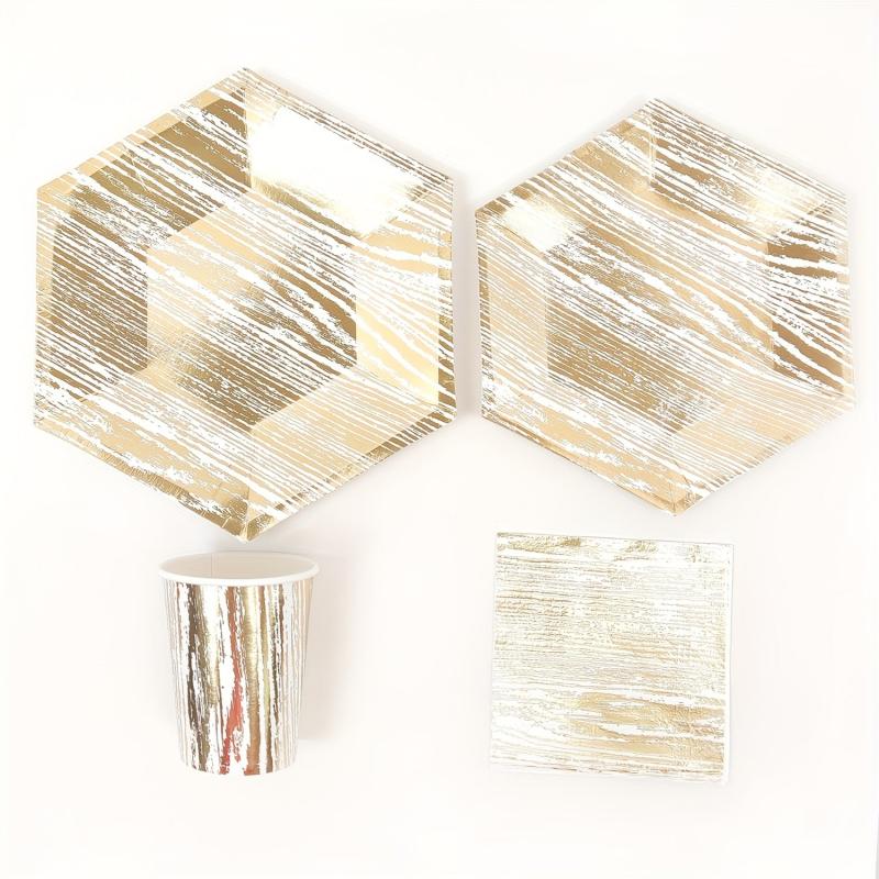 Bronzing Wood Grain Disposable Dinnerware Set - Party Decoration