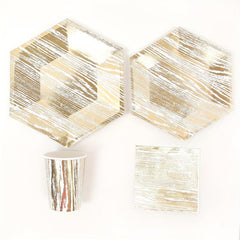 Bronzing Wood Grain Disposable Dinnerware Set - Party Decoration