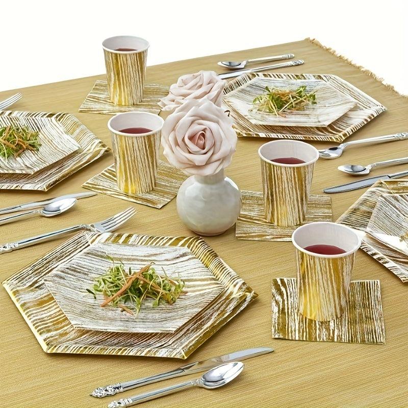 Bronzing Wood Grain Disposable Dinnerware Set - Party Decoration