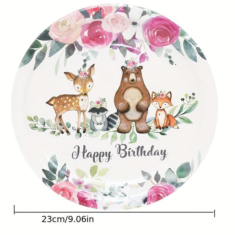 8pcs Cartoon Pattern Paper Plates Disposable Tableware Supplies
