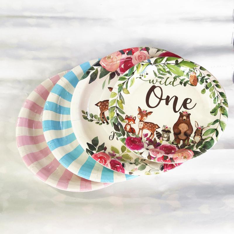 8pcs Cartoon Pattern Paper Plates Disposable Tableware Supplies