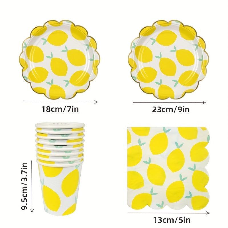 16pcs Lemon Disposable Dinnerware Set Paper Plates Cups Napkins Party Decor