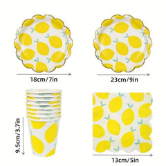 16pcs Lemon Disposable Dinnerware Set Paper Plates Cups Napkins Party Decor