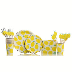 16pcs Lemon Disposable Dinnerware Set Paper Plates Cups Napkins Party Decor