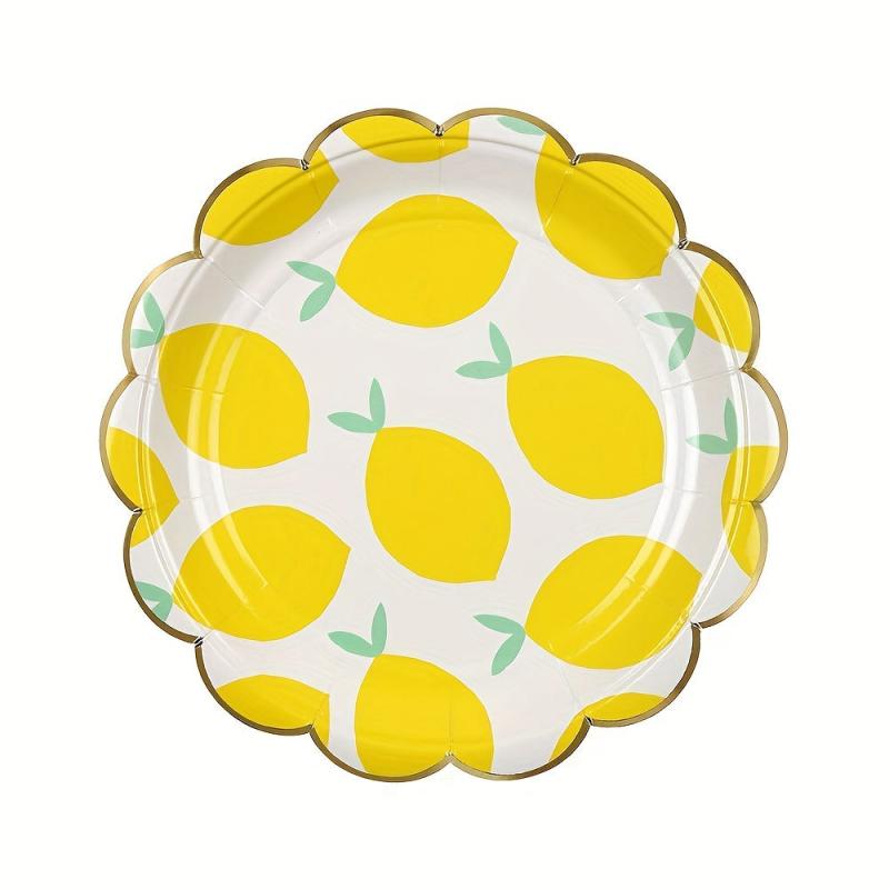 16pcs Lemon Disposable Dinnerware Set Paper Plates Cups Napkins Party Decor