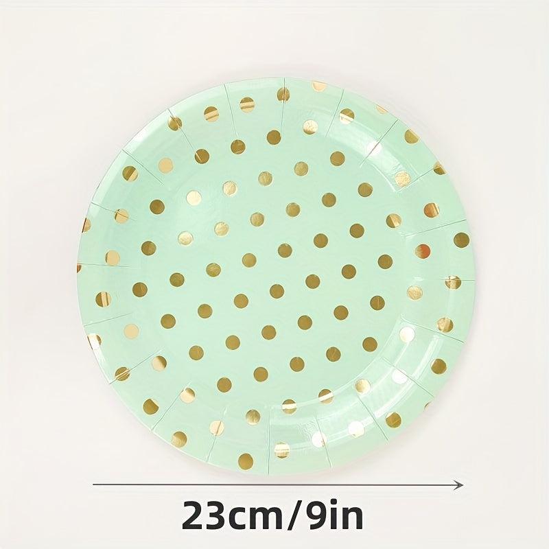 16pcs Green Polka Dots Dinnerware Set Paper Plates Napkins Cups