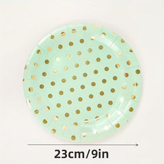 16pcs Green Polka Dots Dinnerware Set Paper Plates Napkins Cups