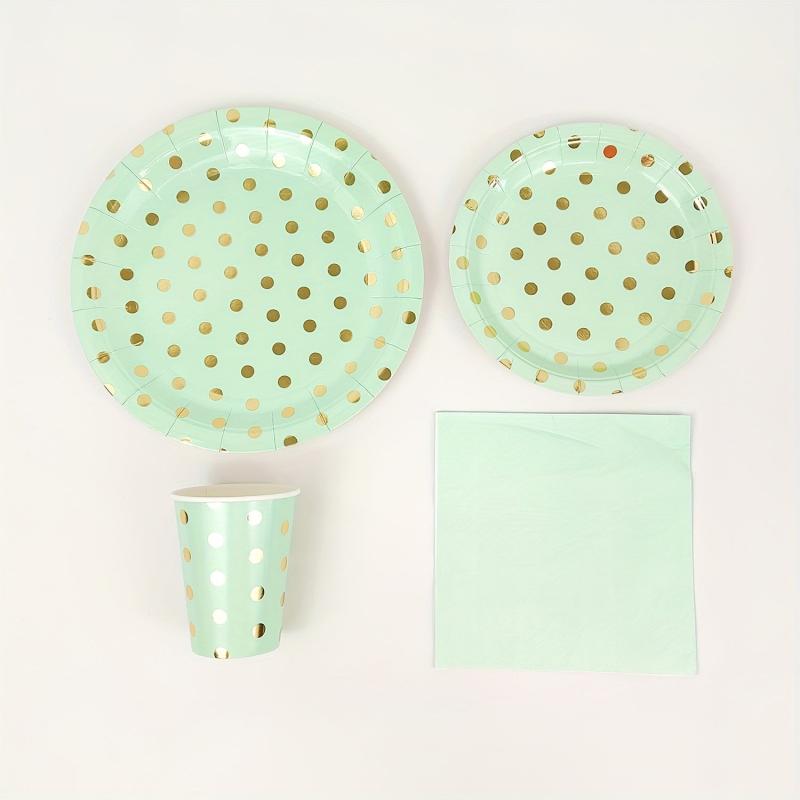 16pcs Green Polka Dots Dinnerware Set Paper Plates Napkins Cups