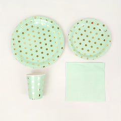 16pcs Green Polka Dots Dinnerware Set Paper Plates Napkins Cups