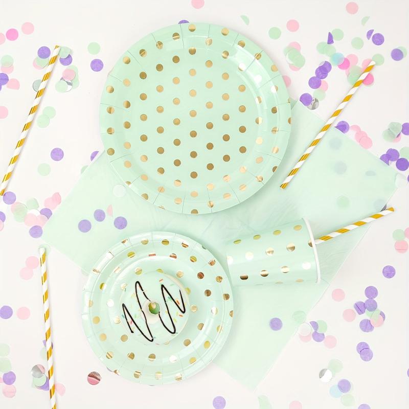 16pcs Green Polka Dots Dinnerware Set Paper Plates Napkins Cups