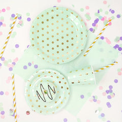 16pcs Green Polka Dots Dinnerware Set Paper Plates Napkins Cups