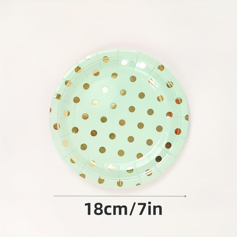 16pcs Green Polka Dots Dinnerware Set Paper Plates Napkins Cups