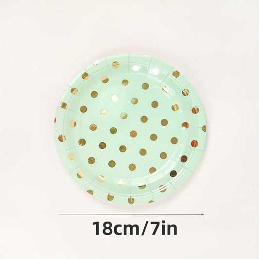 16pcs Green Polka Dots Dinnerware Set Paper Plates Napkins Cups