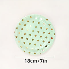 16pcs Green Polka Dots Dinnerware Set Paper Plates Napkins Cups