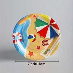 Beach Party Supplies Kit - Disposable Cups Plates Forks Decorations