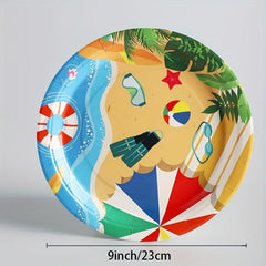 Beach Party Supplies Kit - Disposable Cups Plates Forks Decorations