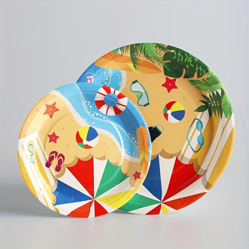 Beach Party Supplies Kit - Disposable Cups Plates Forks Decorations