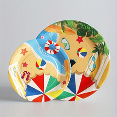 Beach Party Supplies Kit - Disposable Cups Plates Forks Decorations