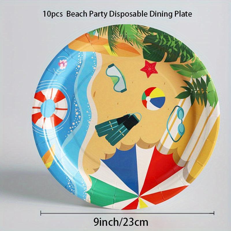 Beach Party Supplies Kit - Disposable Cups Plates Forks Decorations