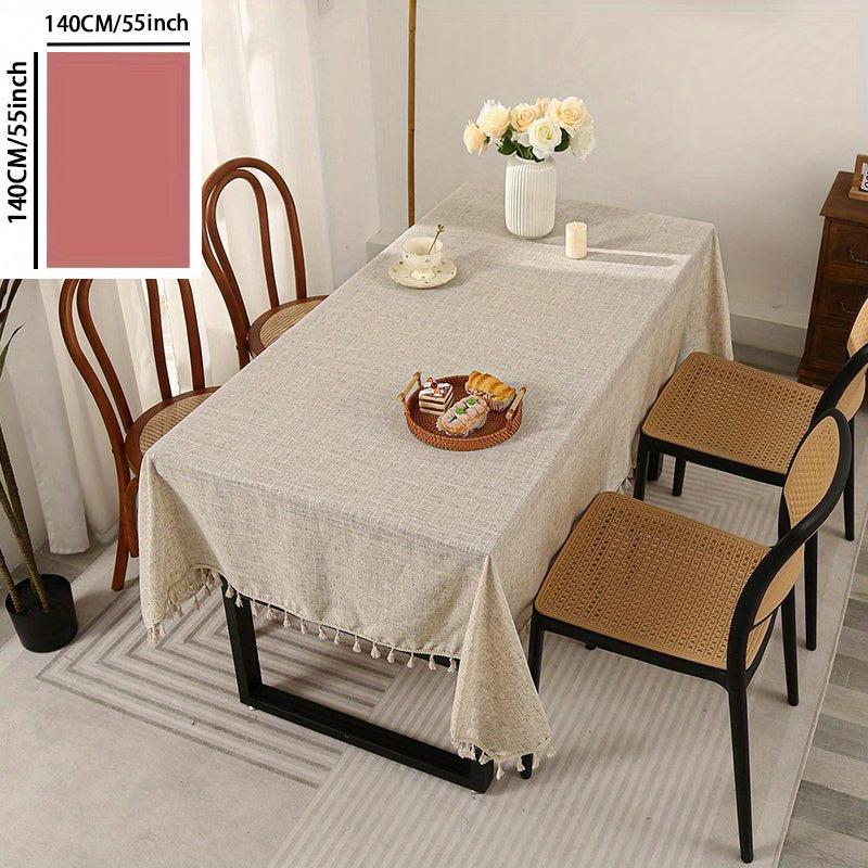 Linen Tablecloth With Tassel Stain Resistant Waterproof Table Cover