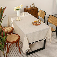 Linen Tablecloth With Tassel Stain Resistant Waterproof Table Cover