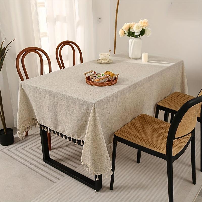 Linen Tablecloth With Tassel Stain Resistant Waterproof Table Cover