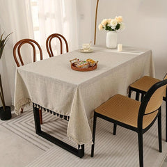 Linen Tablecloth With Tassel Stain Resistant Waterproof Table Cover