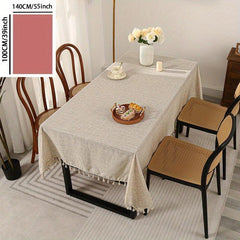 Linen Tablecloth With Tassel Stain Resistant Waterproof Table Cover