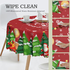 Polyester Tablecloth Merry Christmas Table Cover Red Bell Snowflake