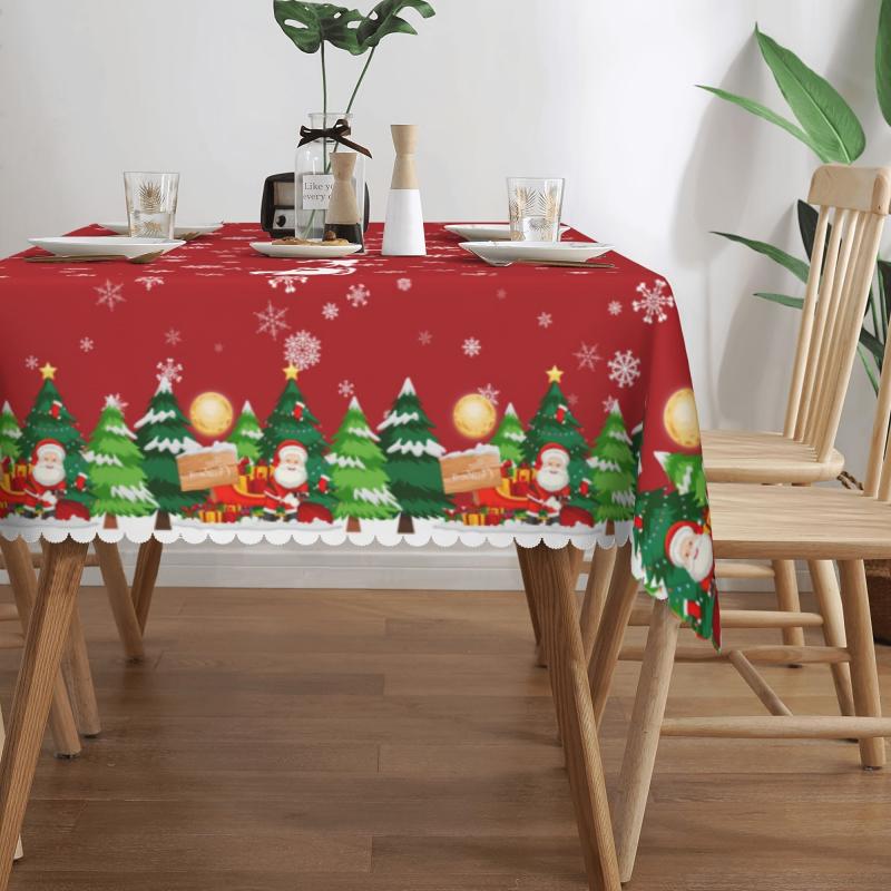 Polyester Tablecloth Merry Christmas Table Cover Red Bell Snowflake