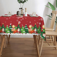 Polyester Tablecloth Merry Christmas Table Cover Red Bell Snowflake