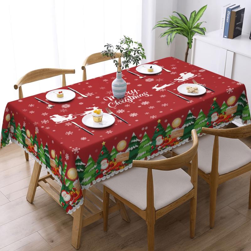 Polyester Tablecloth Merry Christmas Table Cover Red Bell Snowflake