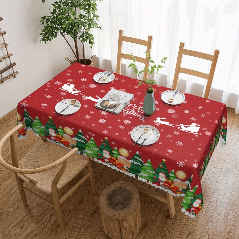 Polyester Tablecloth Merry Christmas Table Cover Red Bell Snowflake