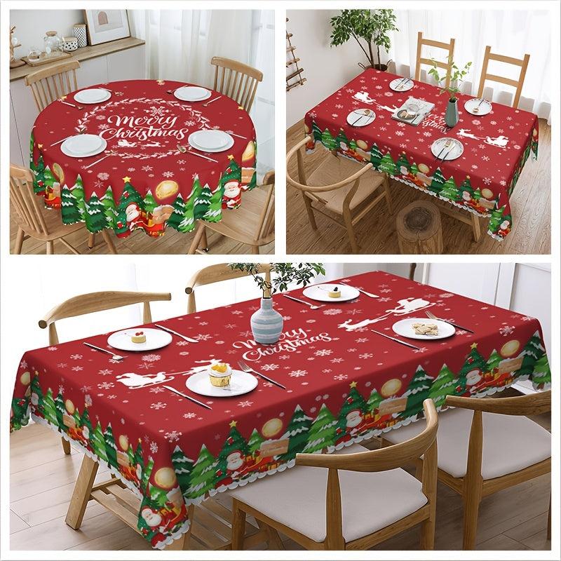 Polyester Tablecloth Merry Christmas Table Cover Red Bell Snowflake