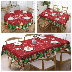 Polyester Tablecloth Merry Christmas Table Cover Red Bell Snowflake